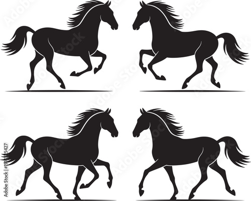 Horse various Motion poses Silhouettes set