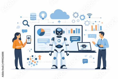 AI and Big Data Concept with Robot and Business People Working Together