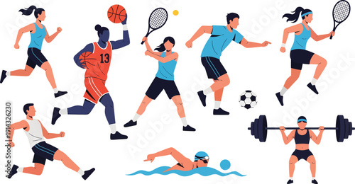 Collection of diverse athletes engaging in various sports activities