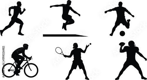 Silhouette of various sportsmen in action
