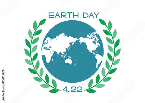 アースデーのイラスト 葉の飾りと世界地図