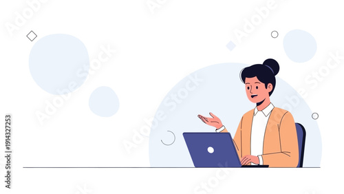 Businesswoman using laptop for online meeting, presentation, or remote work