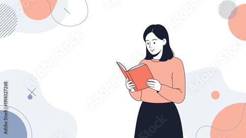 Woman Reading Book, Education, Knowledge, Learning, Lifestyle, Flat Design