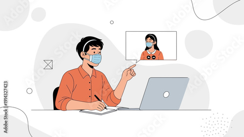 Online Learning with Face Mask, Video Call Education, Remote Work