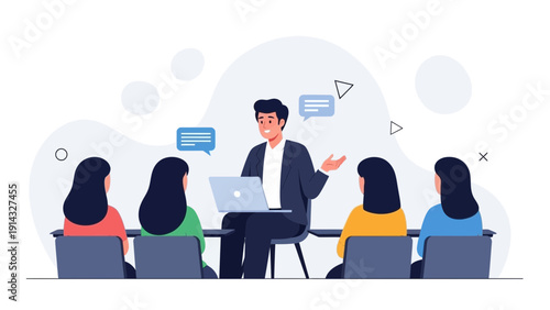 Business Meeting: Speaker Leading Discussion with Colleagues in Office