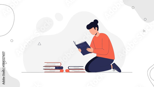 Person Reading Book Sitting Floor, Stacked Books, Education, Knowledge