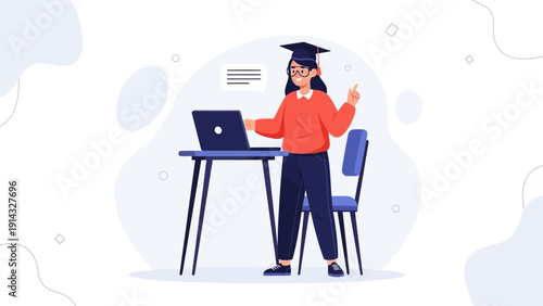 Student with Laptop and Graduation Cap - Online Learning Concept