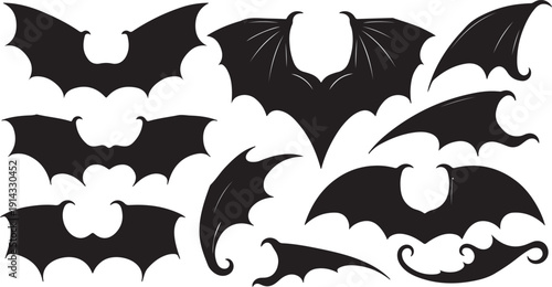 A collection of diverse bat illustrations with various shapes and sizes