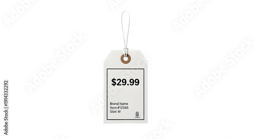 White price tag with 2999 amount and hanging string isolated on transparent background