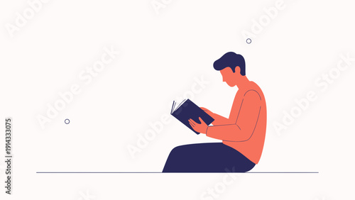 Man Reading a Book, Illustration, Minimalist Style, Focus and Concentration