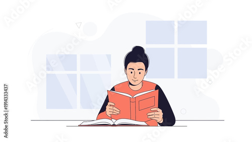 Person Reading a Book Illustration - Education, Knowledge, and Learning Concept