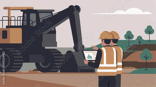 A construction worker operates an excavator on a road construction site outdoors.