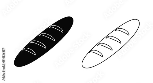 Two baguettes one solid black and one line drawing silhouette