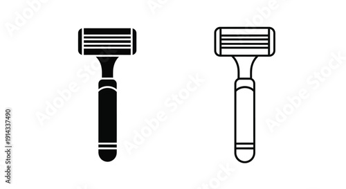 Two black razors displayed side by side a graphic silhouette