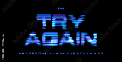 Try Again Digital Noice Font Logo Alphabet Vector Glitch Letters Set Modern Typography, Creative Typographic Design for Play Button, Game UI Headline, Display Fonts. Vector Typeface