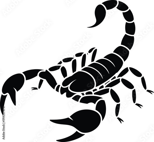 Scorpion silhouette icon, poisonous arachnid predator vector illustration isolated on white background