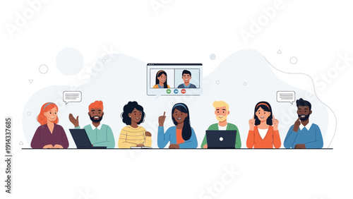 Diverse Team Collaborating Online Via Video Conference