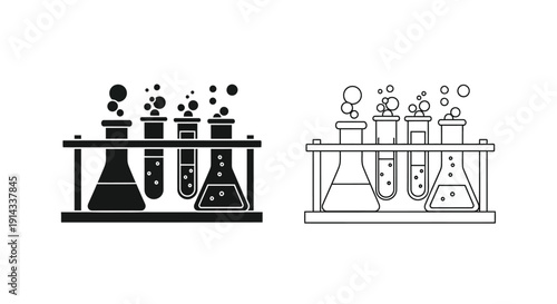 Laboratory glassware and equipment in a bold graphic silhouette