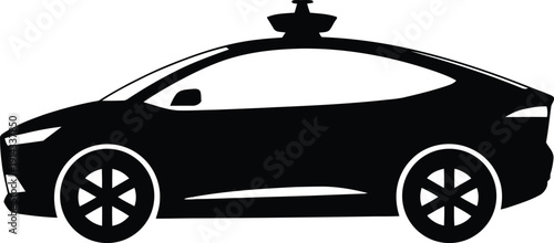 Autonomous self-driving car silhouette with lidar sensor, modern intelligent electric vehicle vector isolated on white.