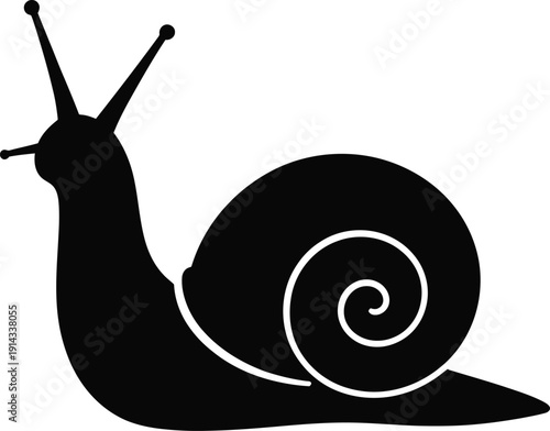 Snail silhouette icon isolated on white background, slow garden mollusk vector illustration.