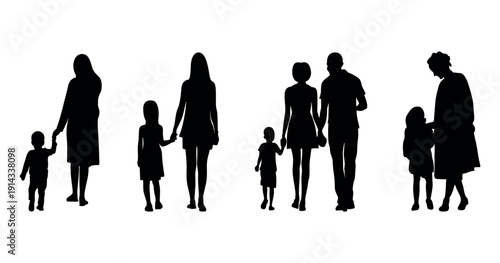 vector silhouettes of people. silhouettes of people. Parent and child silhouettes vector set