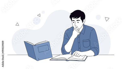Man Reading Book Thinking Studying Learning Education Knowledge