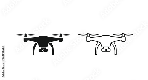 Two drone illustrations one solid black and one outlined a striking silhouette