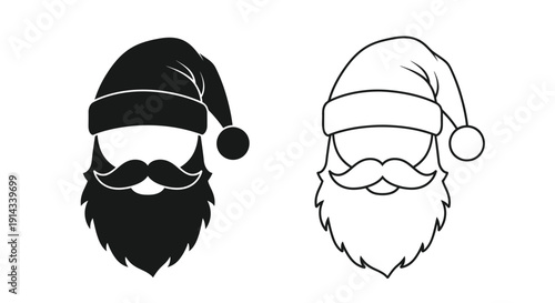 Festive santa claus face with beard two contrasting styles silhouette