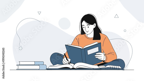 Young Woman Studying Book, Writing Notes, Education Concept, Knowledge Learning