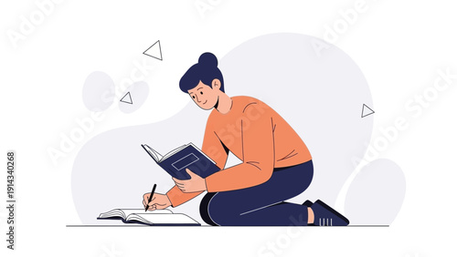 Young Woman Studying and Writing in a Book, Learning and Education Concept