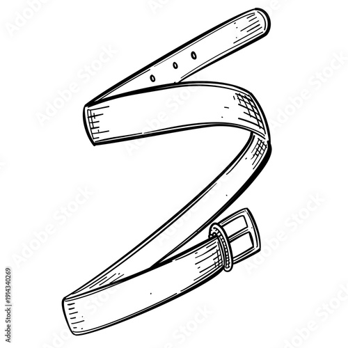 leather belt coil vector line art hand drawn illustration