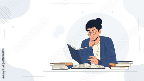 Student reading a book, studying, learning, knowledge, education concept