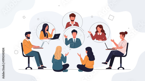 Diverse team collaborating online, virtual meeting, remote work, business communication