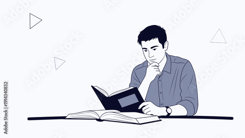 Man Reading Books, Studying and Learning Concept, Intellectual Pursuit
