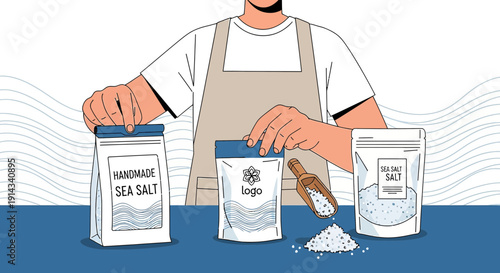 Artisan Sea Salt Packaging: Hands Offering Gourmet Salt Varieties