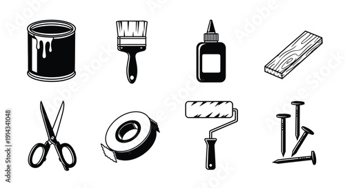 Painting supplies include various tools for home.