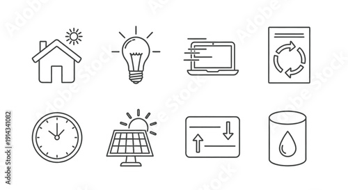 Energy icons depict household efficiency and resources.