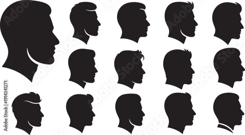 A collection of diverse silhouettes of human heads in various orientations