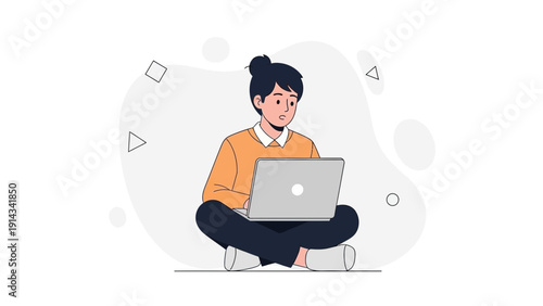 Young Person Working on Laptop Computer