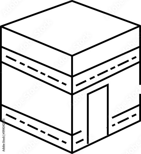 Islamic Kaaba icon Vector  Black white Kaaba Islamic mosque symbol Vector Kaaba Icon: Black Silhouette and Outline Illustration The sacred Kaaba icon symbolizing Islamic pilgrimage and spirituality 