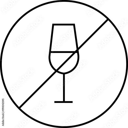 no alcohol sign No alcohol sign flat vector, no alcoholic beverages or liquor consumption prohibition icon with glass. Restriction public sign.  circle shaped illustration isolated on transparent