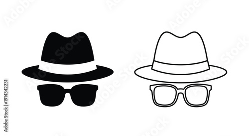 Two fedora hats one solid black and one outline a striking silhouette