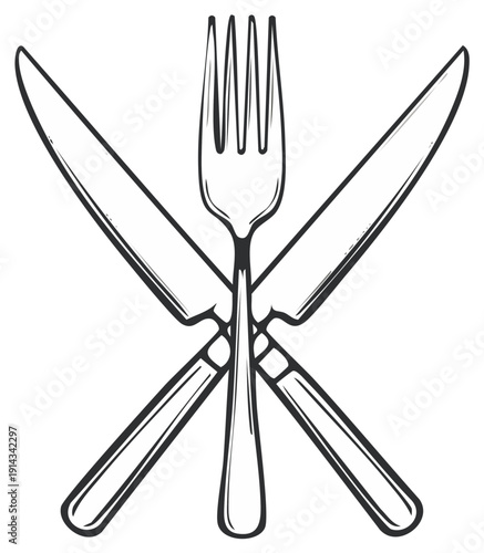 Crossed fork and knives illustration restaurant dining cutlery silverware