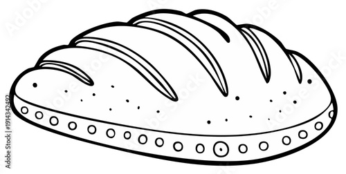 Black and white line art illustration of a rustic loaf of bread
