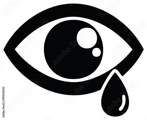 Eye with Tear Drop Icon Black Silhouette Vector Graphic Design Depression Grief Pain Loss Sadness