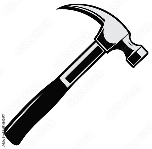 Hammer Tool Illustration: Black Handle, Metal Head, Construction Hardware Symbol Icon