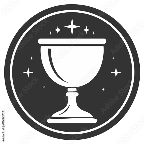 Illustration of a Grail Cup with Sparkling Stars Inside of a Circle