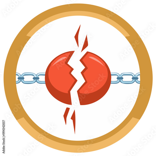 Broken Red Heart Graphic with Chain Within a Circle Freedom Concept Illustration