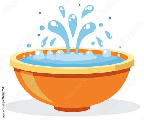 Orange Bowl with Water Splashing Cartoon Vector Illustration