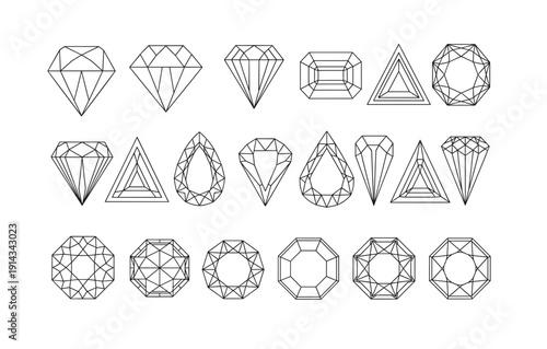 Geometric gemstones collection featuring variety of linear cut designs